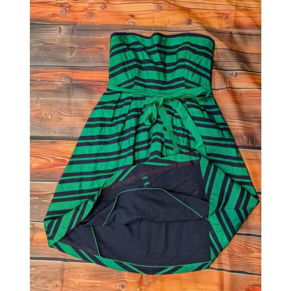 MOULINETTE SOEURS ANTHROPOLOGIE Dress Green Blue Striped Strapless Size 2 - Picture 2 of 6